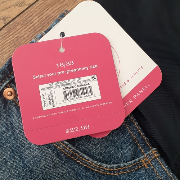 Size 16 NWT 1 Pair of Maternity Midi Shorts Medium Blue Denim Crossover Panel - Picture 3 of 11